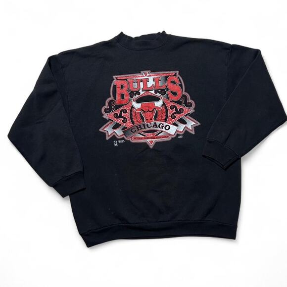 Chicago Bulls 90s Vintage NBA Basketball Black Graphic Sweatshirt XL - Picture 1 of 4